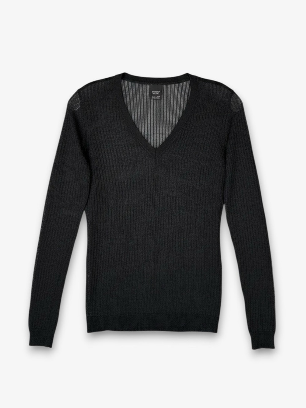 VTG ESPRIT Sheer V Neck Sweater XS Black Fine Knit Rave‎ EDM Y2K